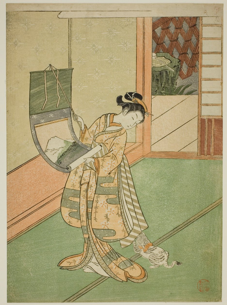 Hanging a Painting (parodi på den tredje prinsesse) af Suzuki Harunobu