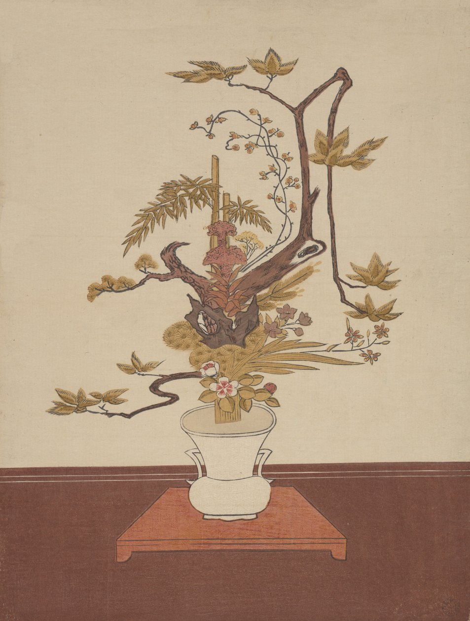 Ike Bana-blomsterarrangement i Ike-no-bo-stilen, sandsynligvis 1765., sandsynligvis 1765. af Suzuki Harunobu