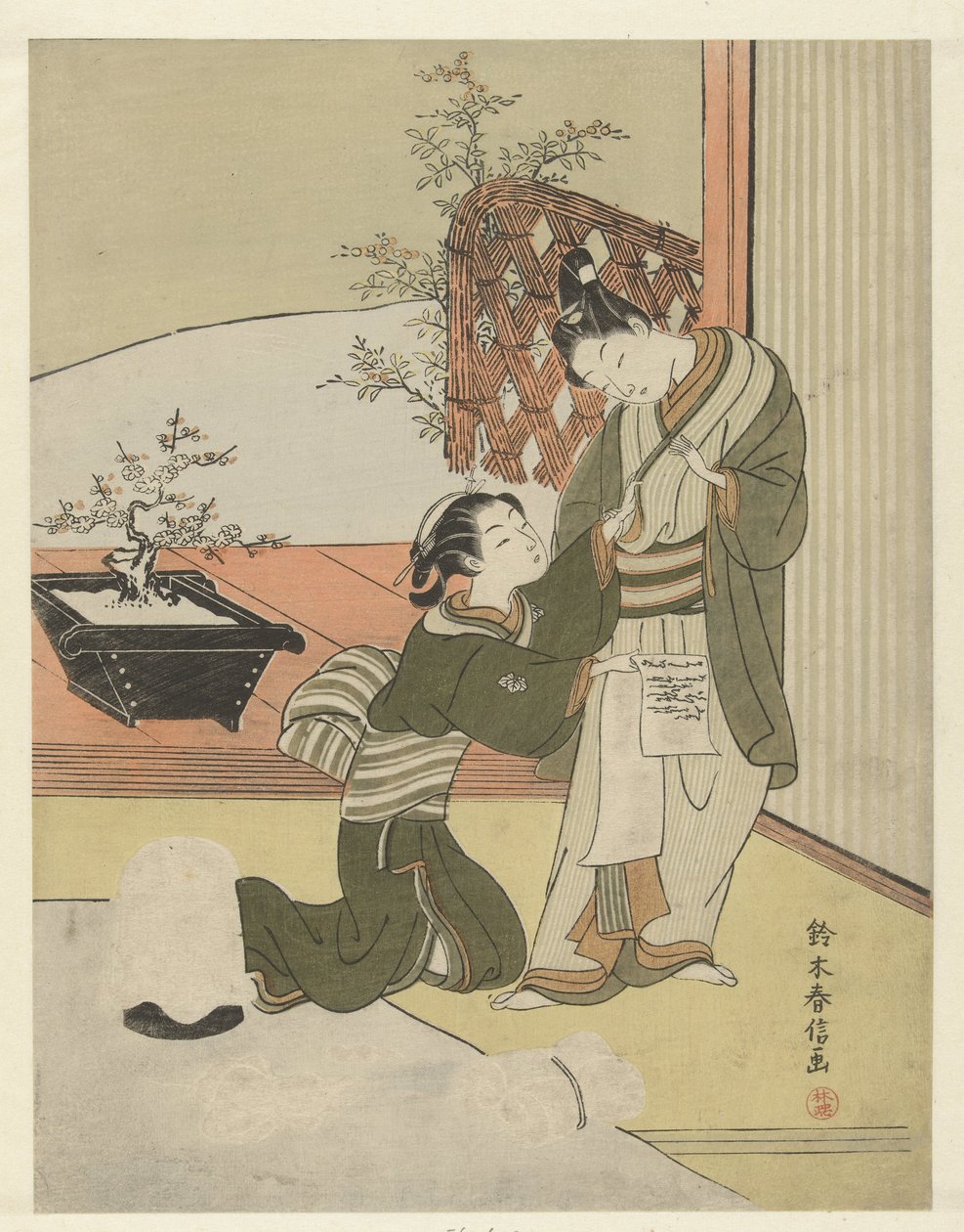 Ungt par med brev af Suzuki Harunobu