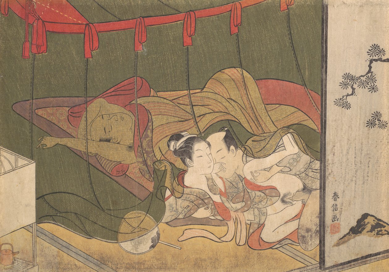 Lovers Beneath a Mosquito Net, 1700-tallet., 1700-tallet. af Suzuki Harunobu