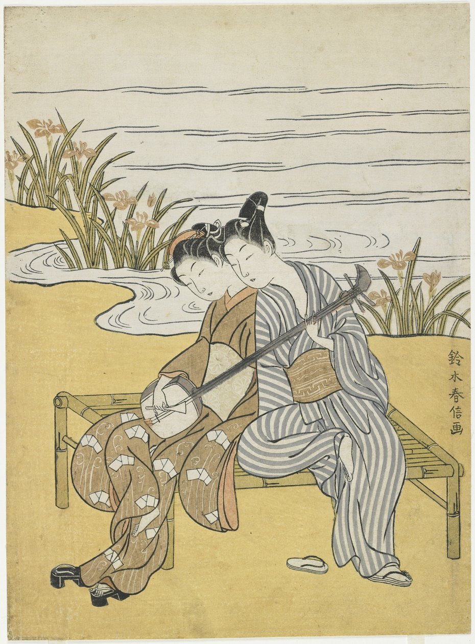 Elskende, der spiller på den samme shamisen som en mitate af kejser Xuanzong og Yang Guifei, ca. 1767 af Suzuki Harunobu