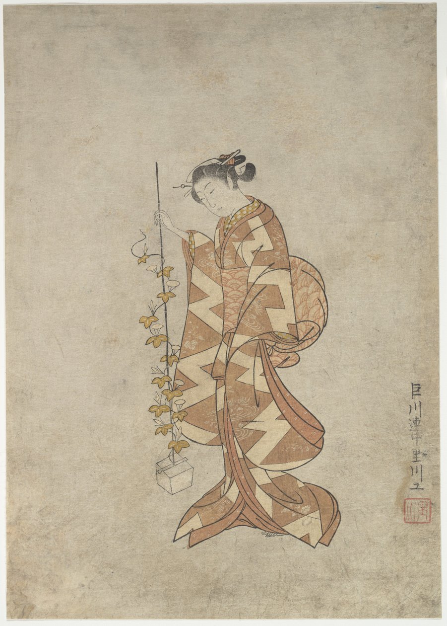Moderne fremstilling af digterinden Kaga no Chiyo af Suzuki Harunobu