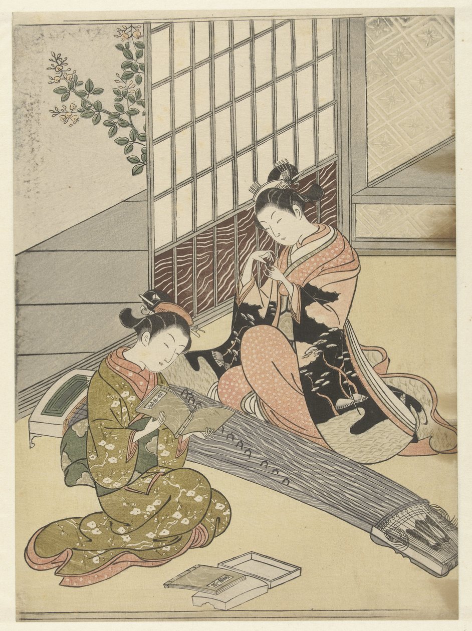 Sidder gæs ved koto-broerne Otte salonansigter (serietitel) Zashiki hakkei (serietitel) af Suzuki Harunobu