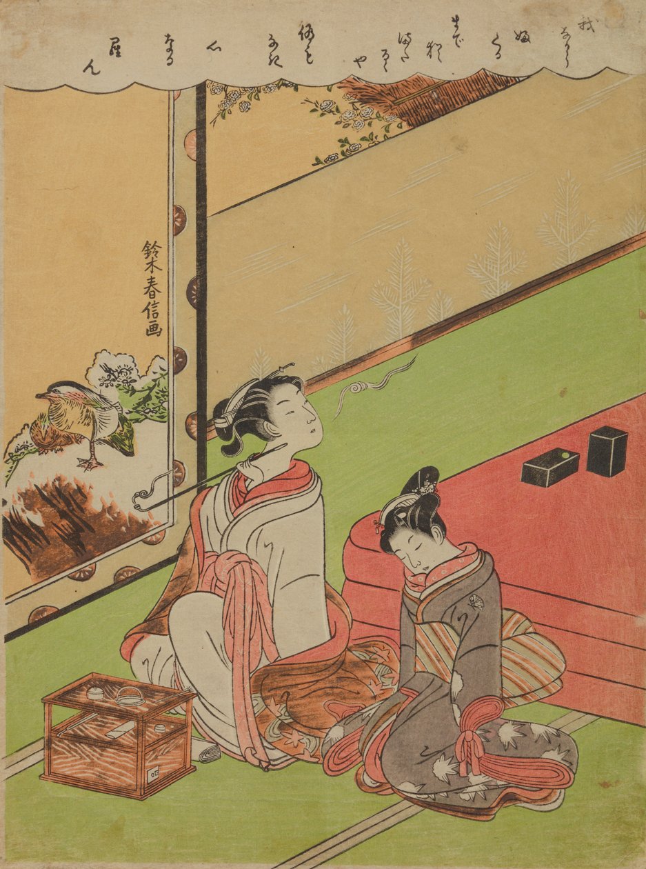 Oiran, der ryger pibe, og hendes døsig tjenestepige af Suzuki Harunobu