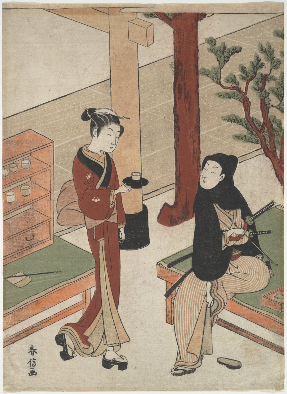 Osen betjener en ung samurai af Suzuki Harunobu