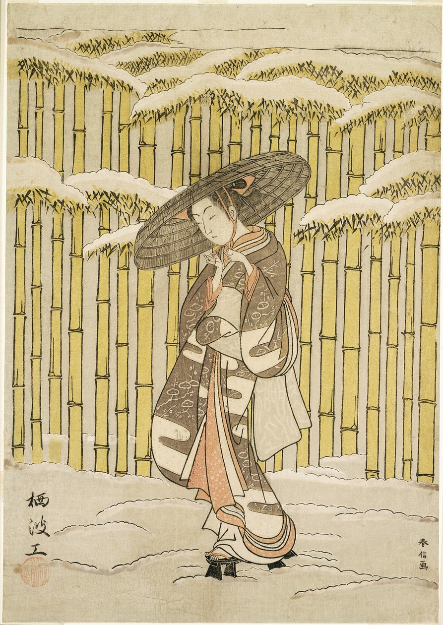 Passerer Bambuslunden af Suzuki Harunobu