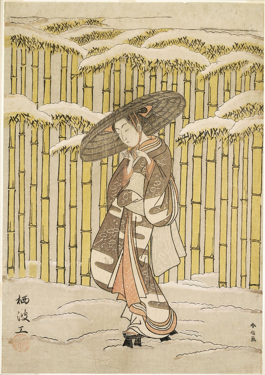 Passerer Bambuslunden af Suzuki Harunobu