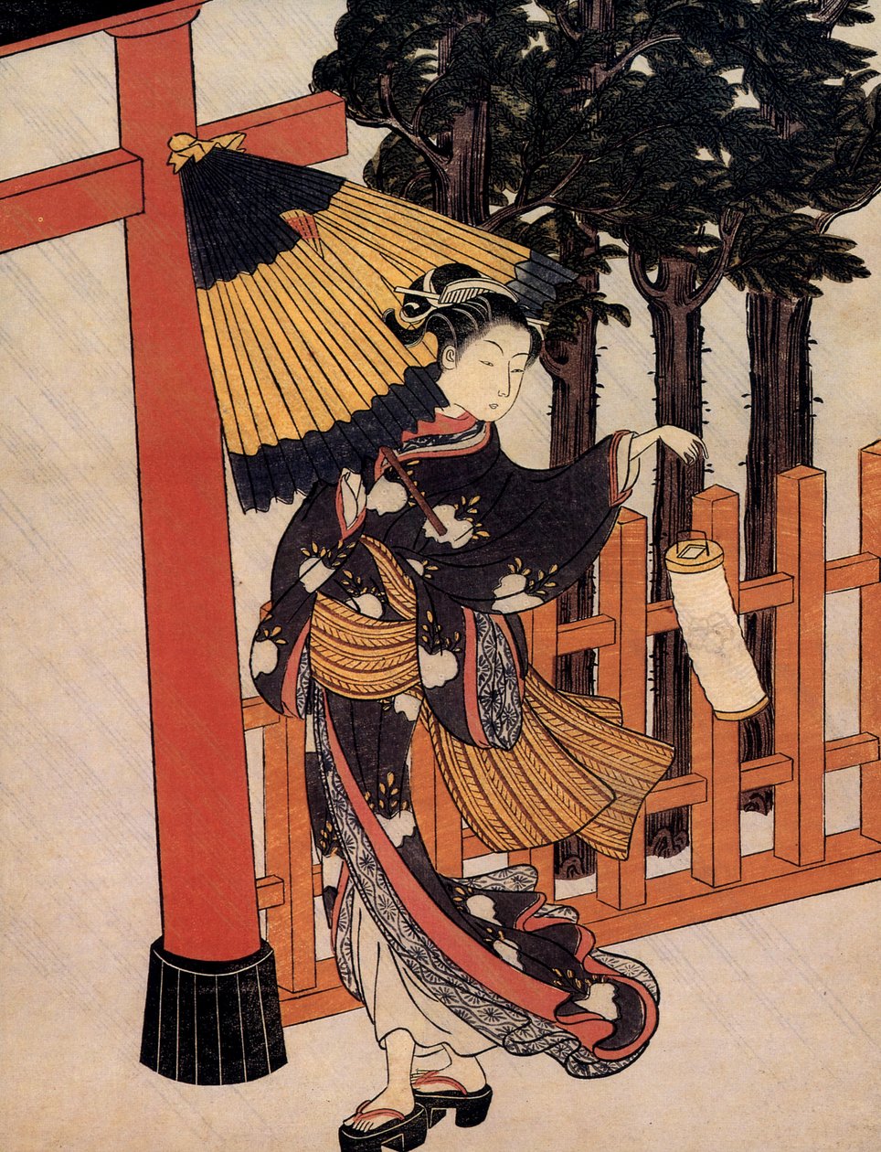 Pilgrimsrejse ved en regnfuld nat, japansk stempel af Suzuki Harunobu (ca. 1724 1770) af Suzuki Harunobu