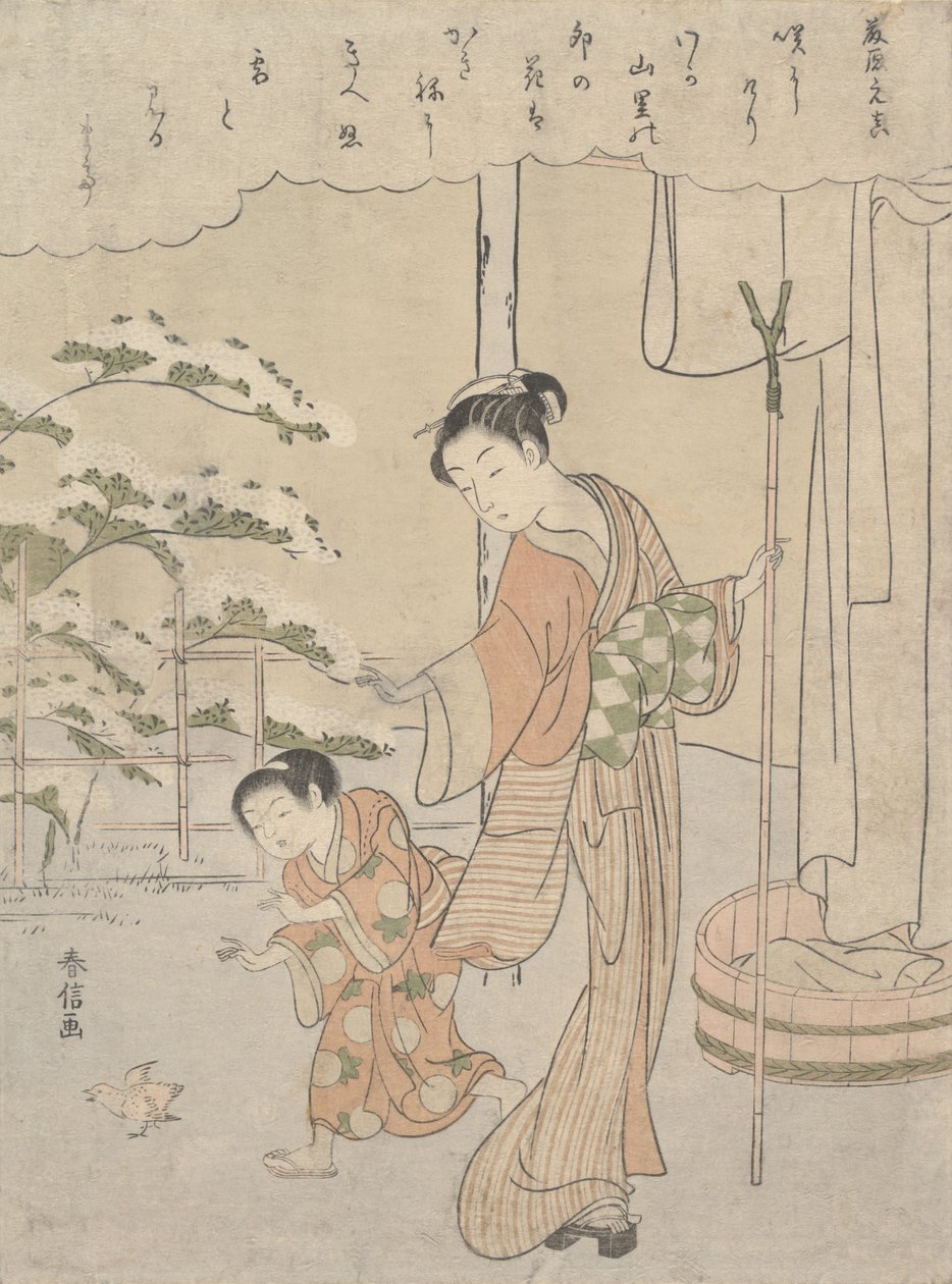 Digt af Fujiwara no Motozane ca. 860 fra serien 36 digtere, ca. 1768., ca. 1768. af Suzuki Harunobu