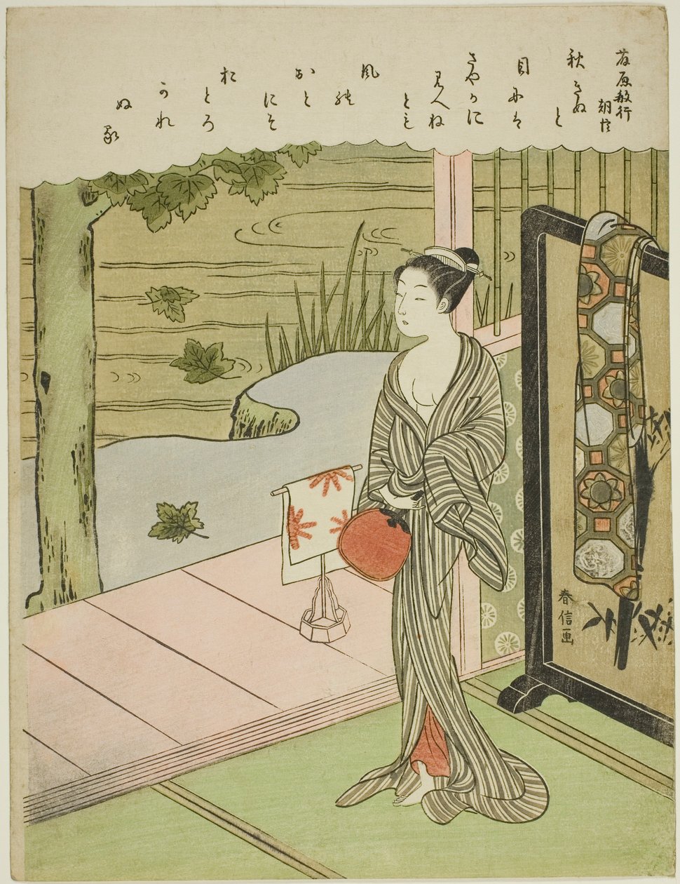 Digt af Fujiwara no Toshiyuki, fra en unavngiven serie af seksogtredive udødelige digtere af Suzuki Harunobu