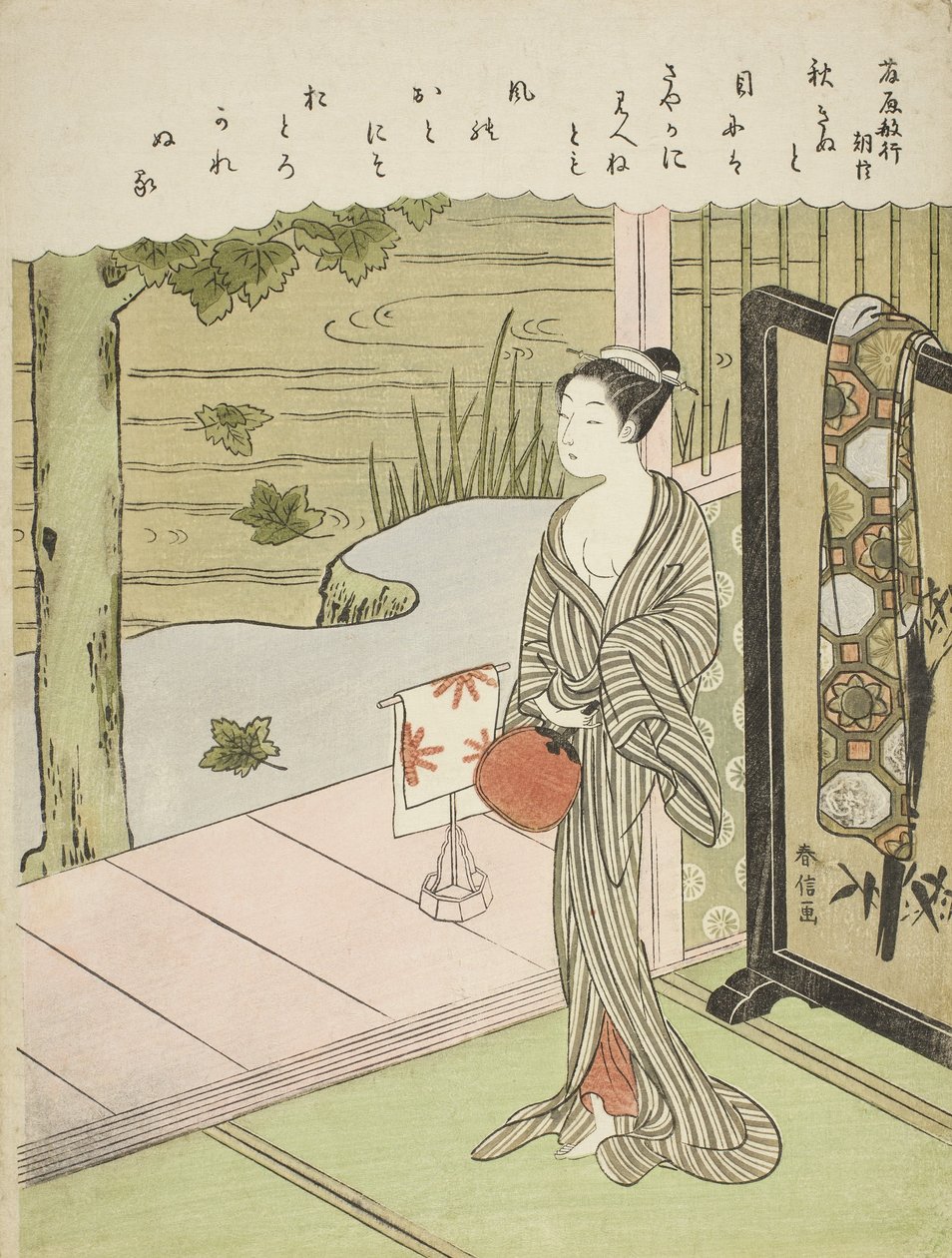 Digt af Fujiwara no Toshiyuki, fra en unavngiven serie af seksogtredive udødelige digtere, ca. 1767-68 af Suzuki Harunobu