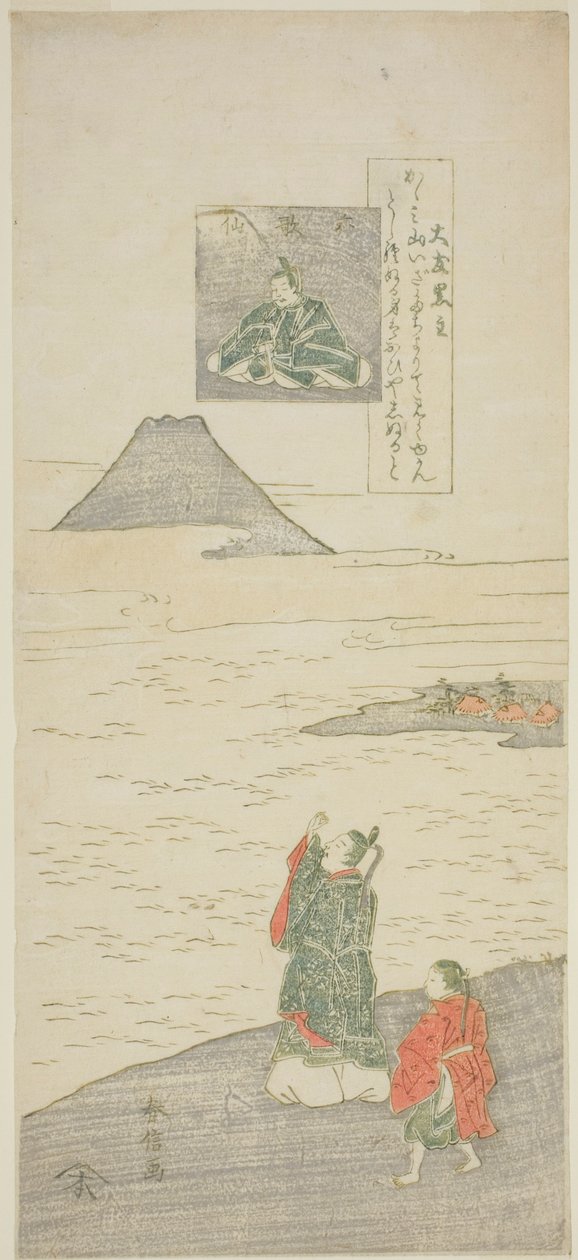 Digt af Otomo no Kuronushi, fra serien "Seks berømte digtere (Rokkasen)" af Suzuki Harunobu
