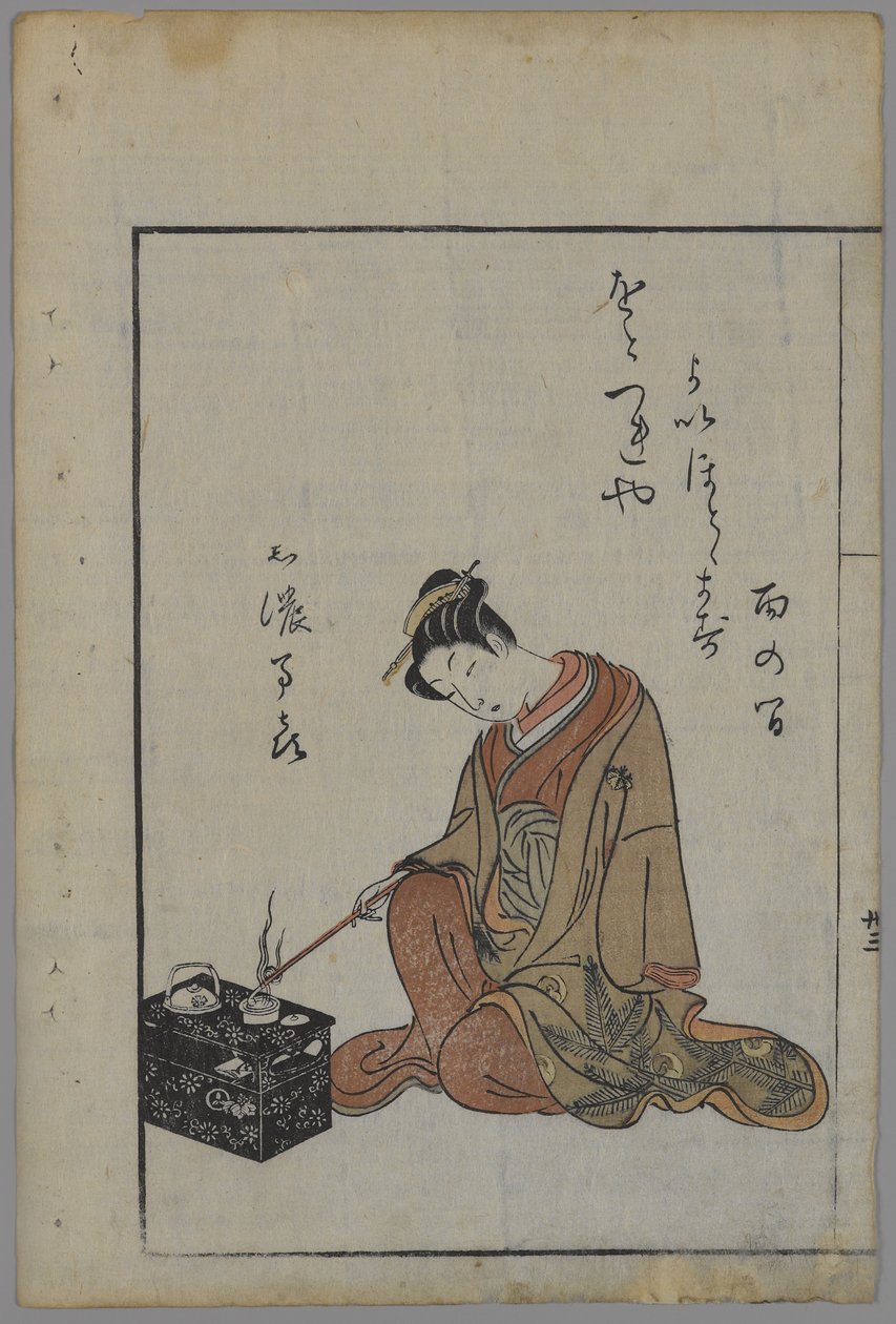 Seated Beauty, Edo Period (træblok farvetryk) af Suzuki Harunobu
