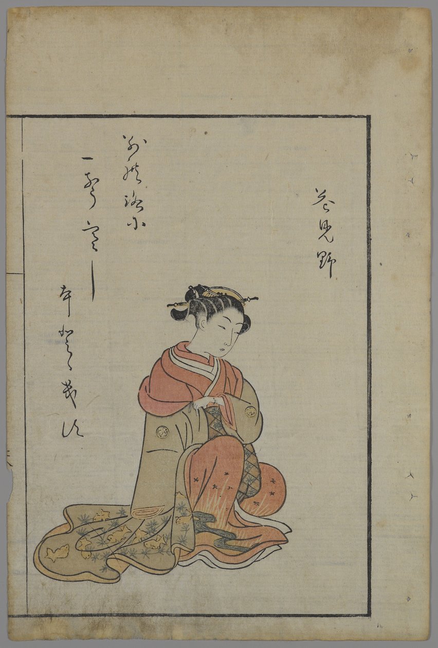 Seated Beauty, Edo Period (træblok farvetryk) af Suzuki Harunobu