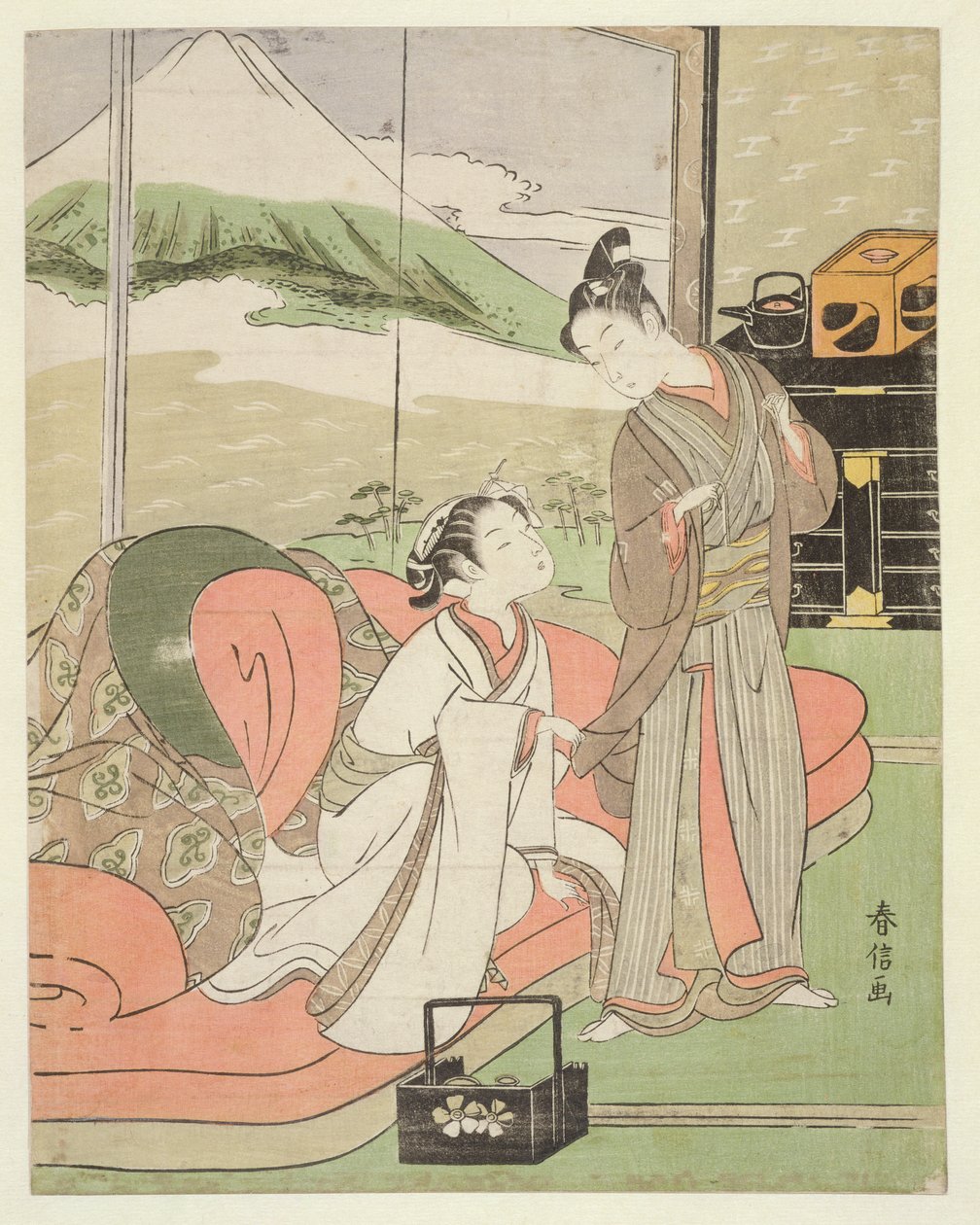 T H Riches 1913 Elsker tager afsked med en kurtisane, ca. 1768-9 (træbloktryk) af Suzuki Harunobu