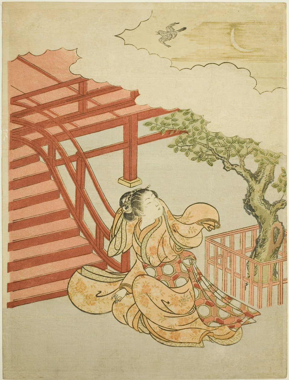 The Call of the Cuckoo from above the Clouds (parodi på Minamoto no Yorimasa) af Suzuki Harunobu