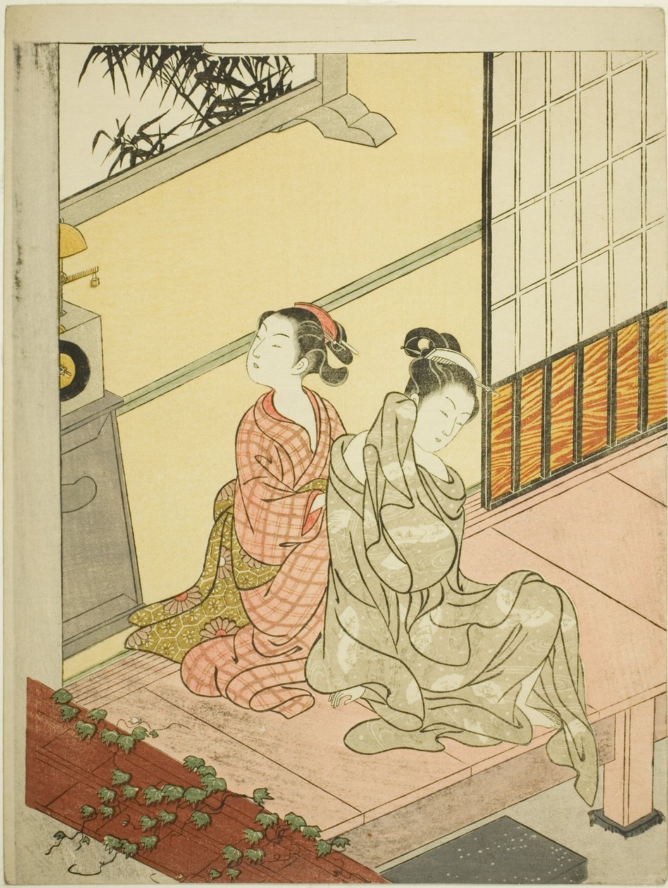 The Evening Bell of the Clock (Tokei no bansho), fra serien "Eight Views of the Parlour (Zashiki hakkei)" af Suzuki Harunobu