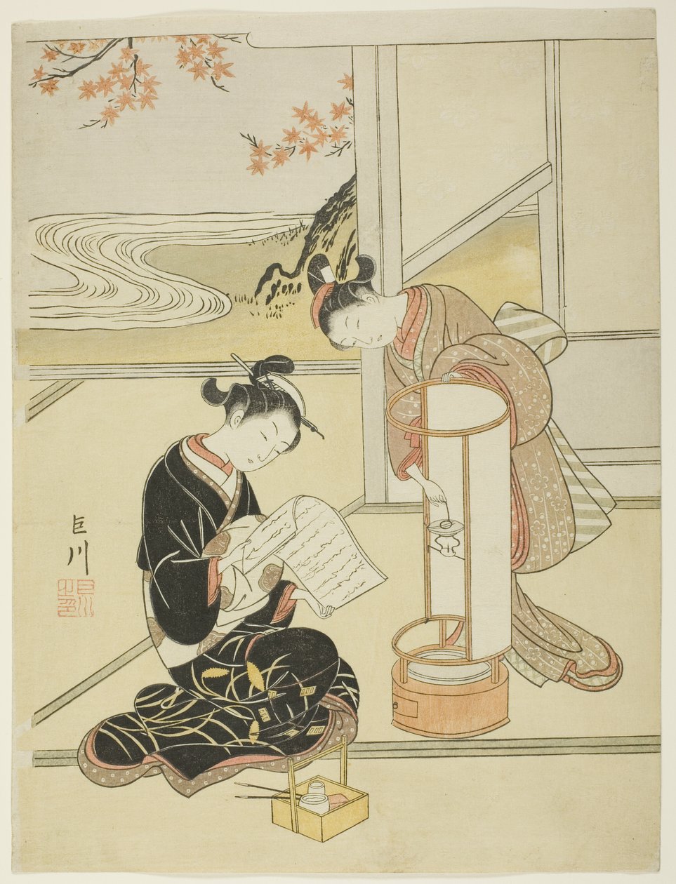 The Evening Glow of a Lamp (Andon no sekisho), fra serien "Eight Views of the Parlour (Zashiki hakkei)" af Suzuki Harunobu
