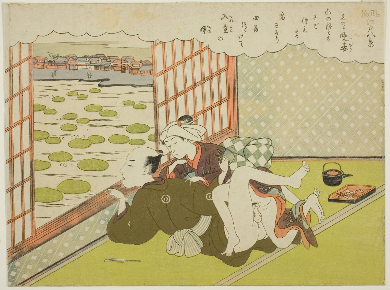 The Evening Mistress at Ueno (Ueno no bansho), fra serien "Eight Fashionable Views of Edo (Furyu Edo hakkei)" af Suzuki Harunobu