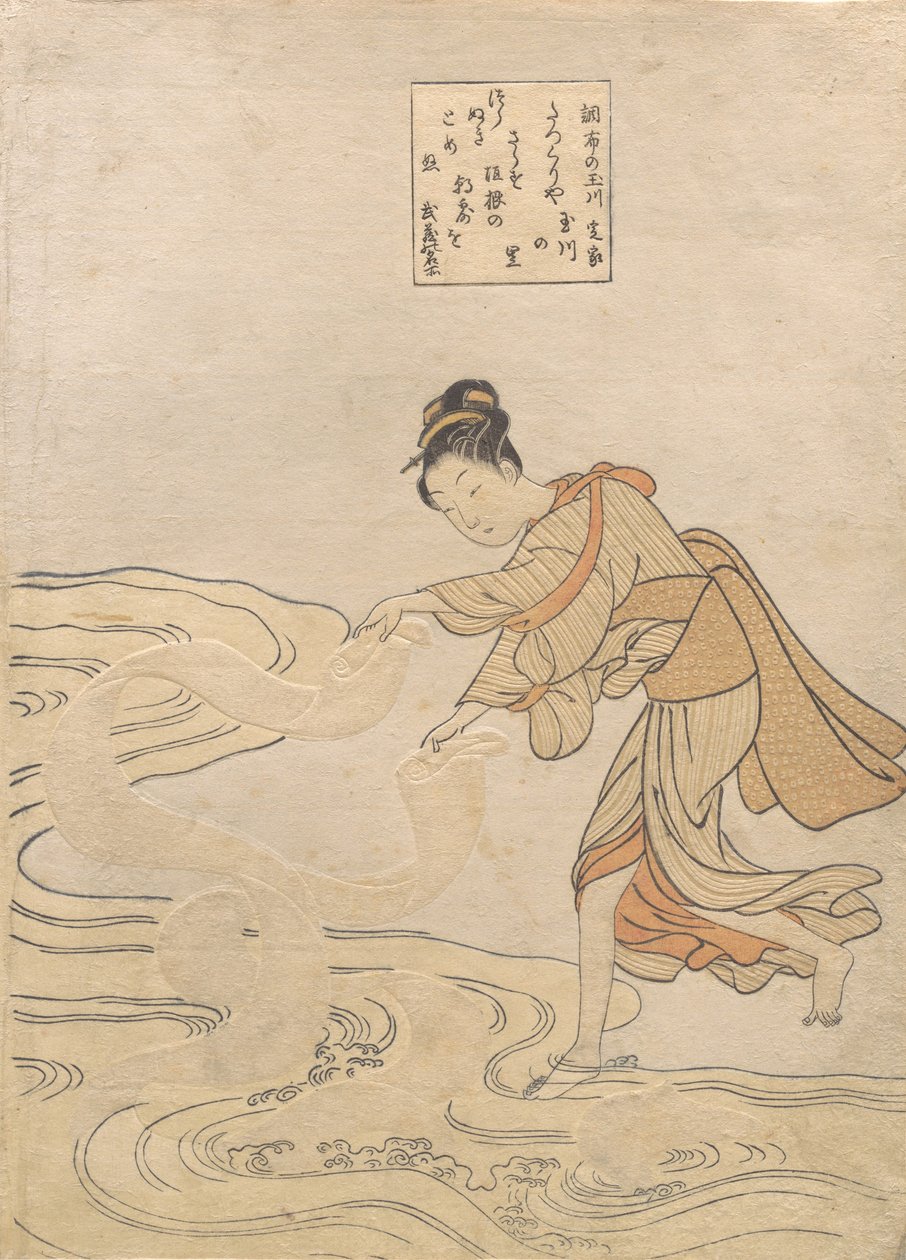 Tamagawa-floden ved Tjewe l-floden ved Chofu Chofu, ikke? 1768. , myg. 1768. af Suzuki Harunobu