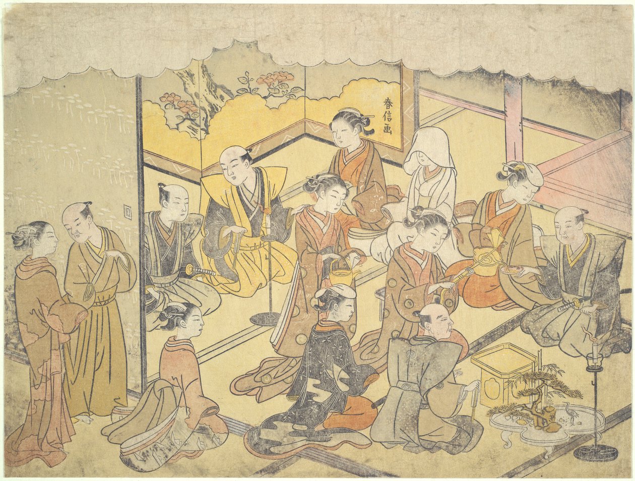 The Wedding Sake Cup: Ægteskabsceremonierne af Suzuki Harunobu