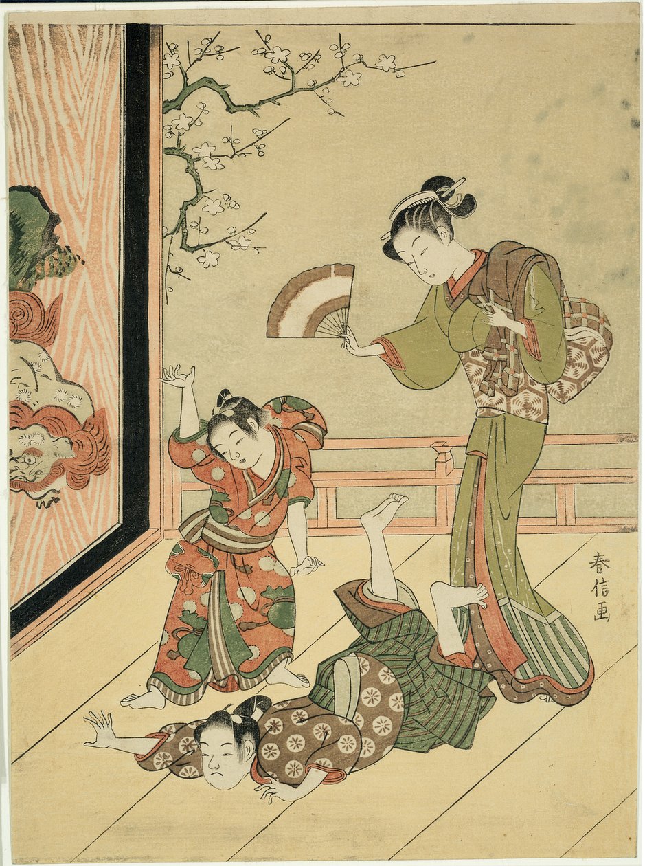 The Wrestling Match (parodi på Ushikawamaru og Benkei) af Suzuki Harunobu