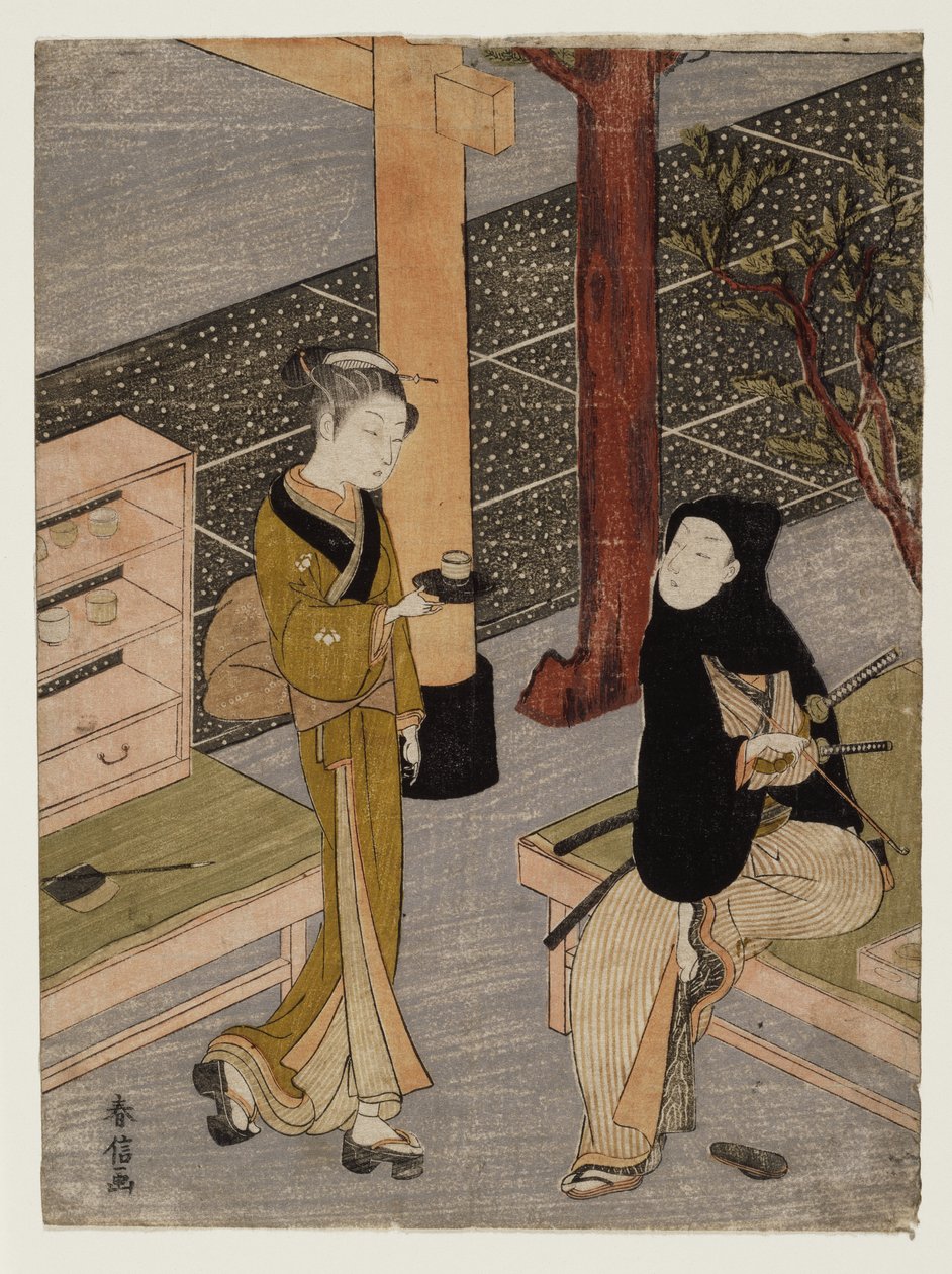 Kunstneren og O-sen, ca. 1769 (træbloktryk) af Suzuki Harunobu