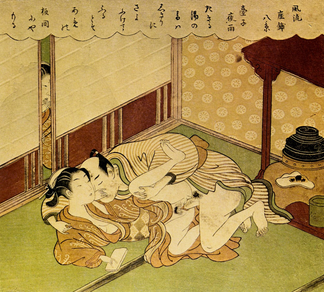 Two Lovers Shunga - erotisk træbloktryk, ca. 1750 af Suzuki Harunobu