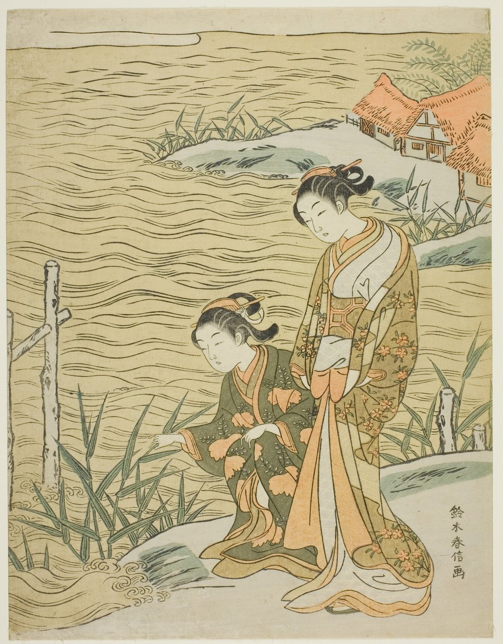 To kvinder ved vandet af Suzuki Harunobu