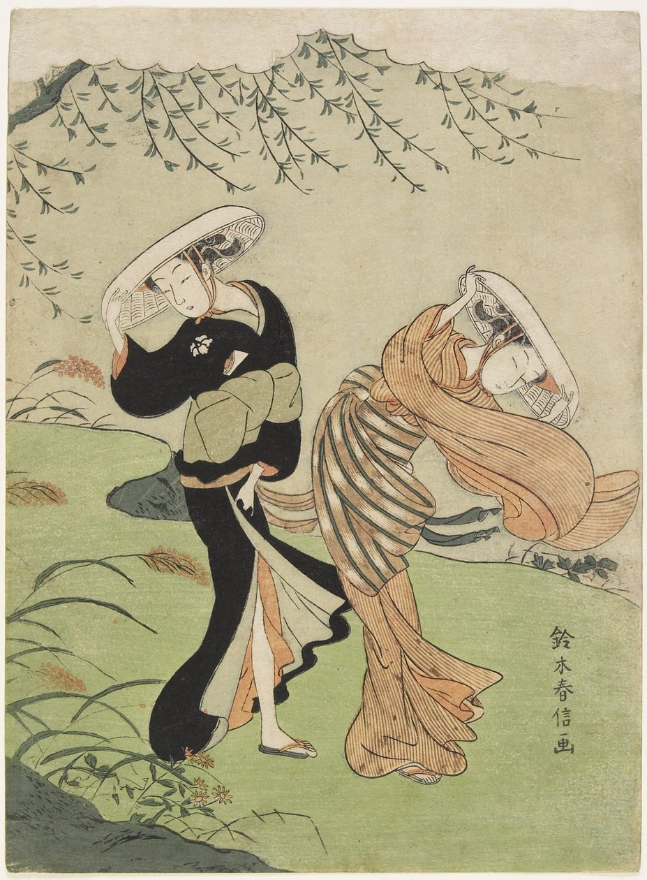 To kvinder i høj vind, ca. 1767 af Suzuki Harunobu