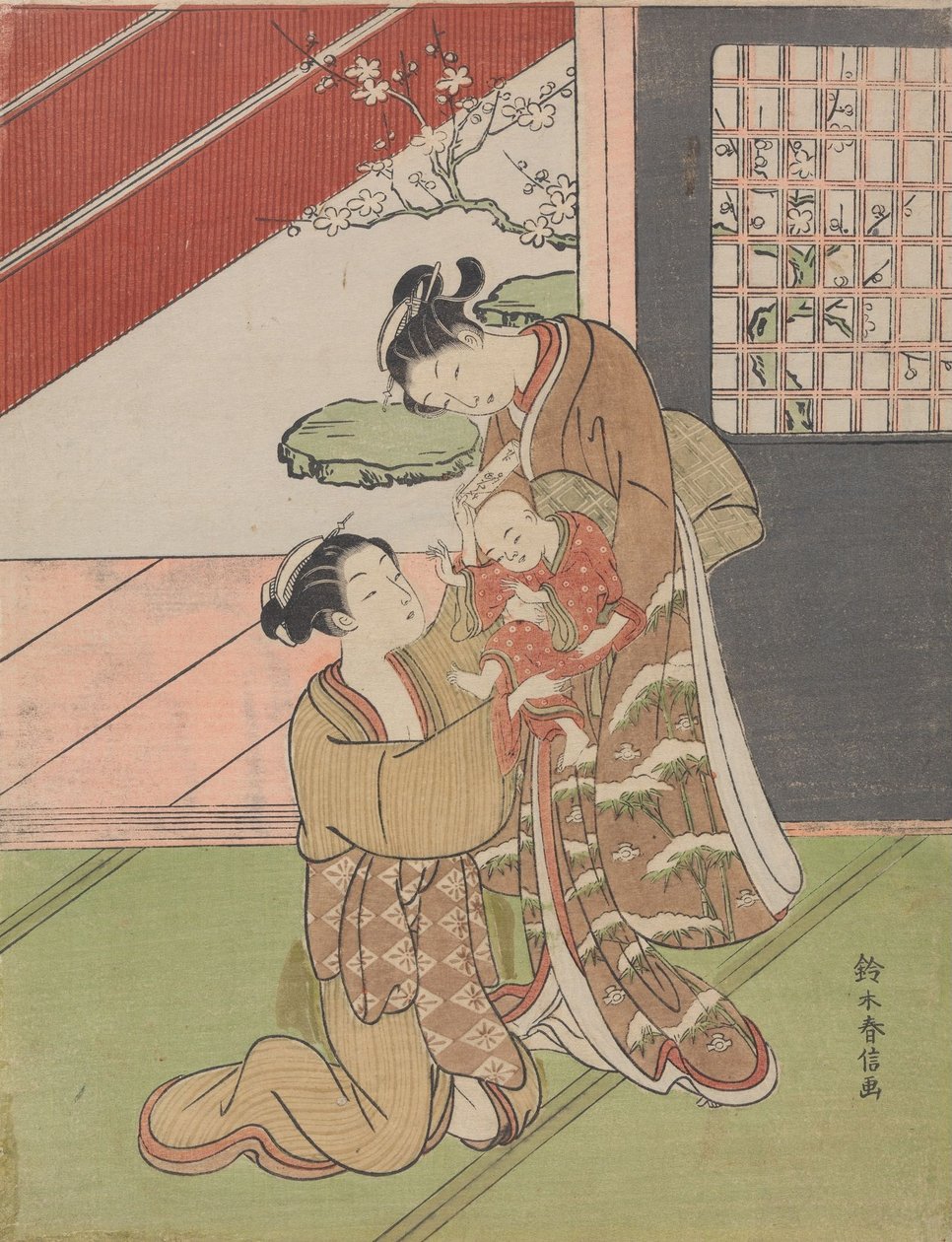 To kvinder med en baby og et brev af Suzuki Harunobu