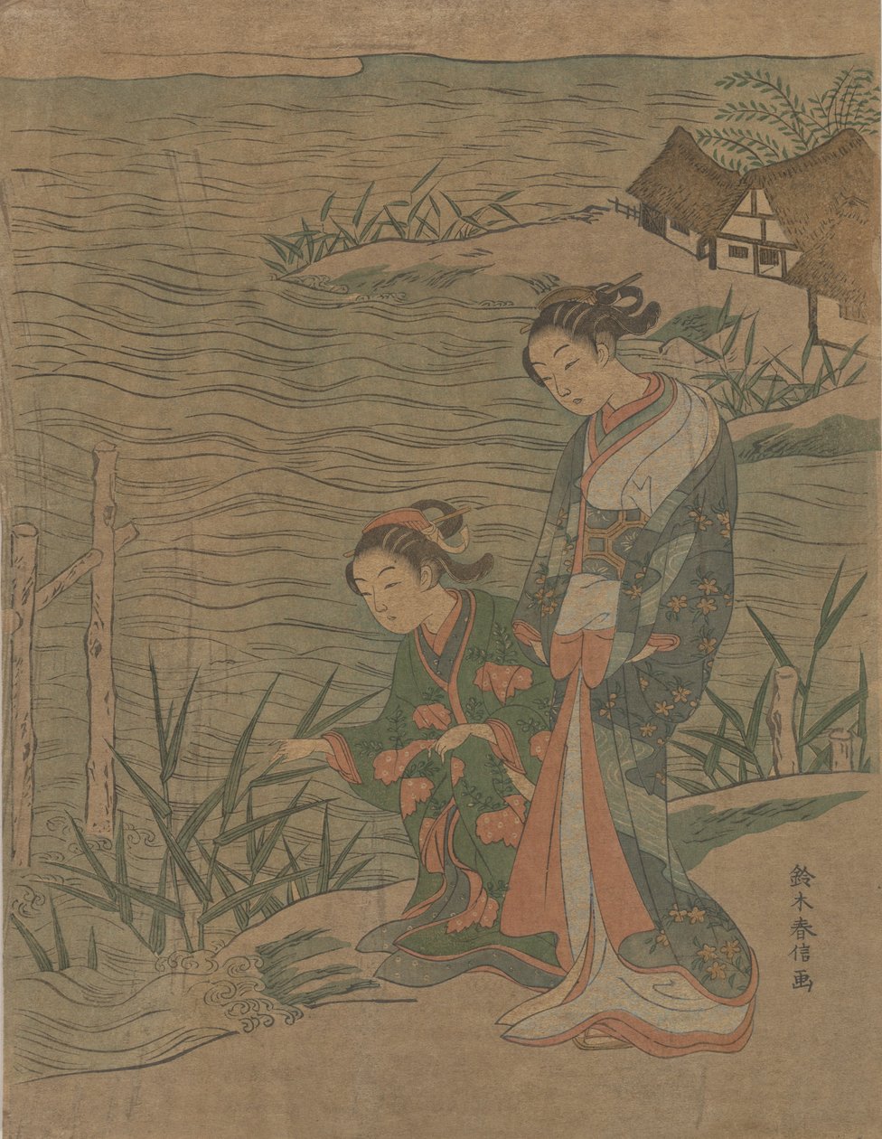 To unge damer ved kysten, ca. 1768., ca. 1768. af Suzuki Harunobu