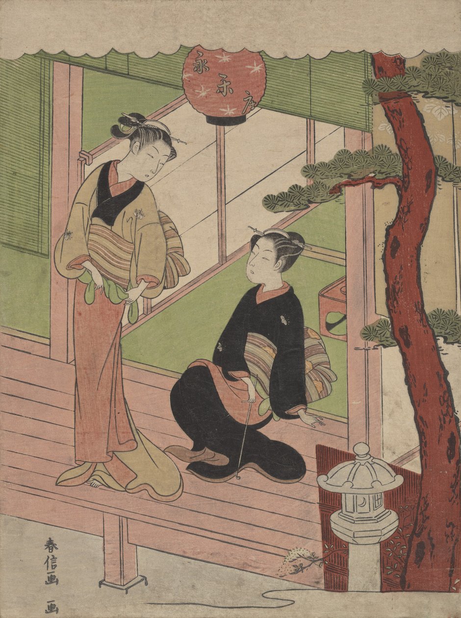 To unge kvinder på en veranda, ca.1766-70., ca.1766-70. af Suzuki Harunobu