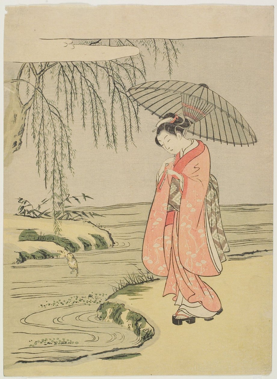 Visuel parodi på kalligrafen Ono no Tōfū (senere udgave) af Suzuki Harunobu