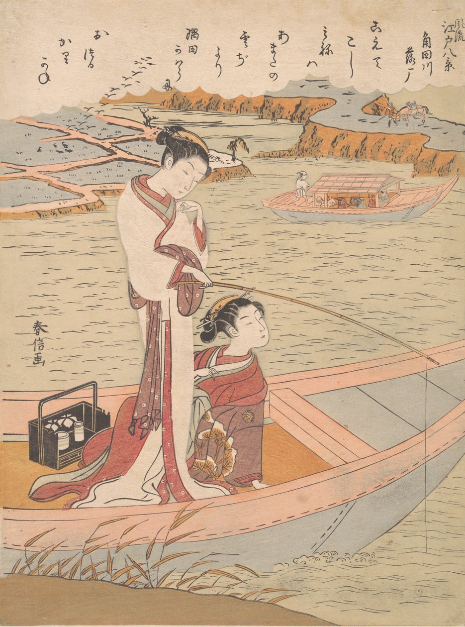 Vilde gæs, der flyver ned ad Sumida-floden, ca. 1769., ca. 1769. af Suzuki Harunobu
