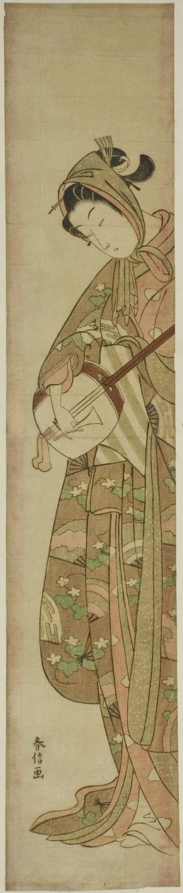 Kvinde, der spiller Shamisen af Suzuki Harunobu