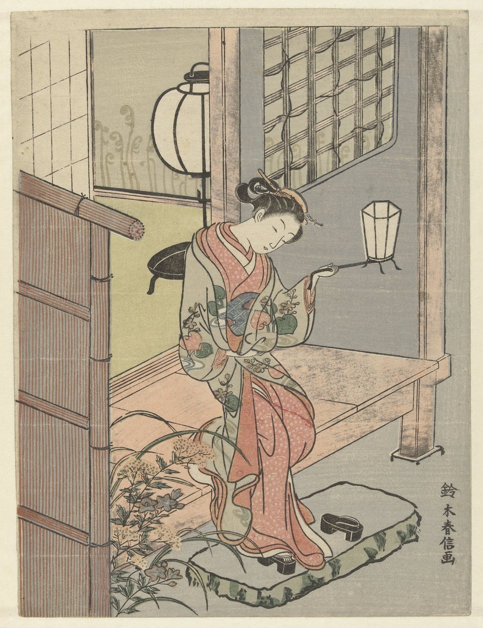Ung kvinde med en lanterne Ung kvinde med lanterne af Suzuki Harunobu