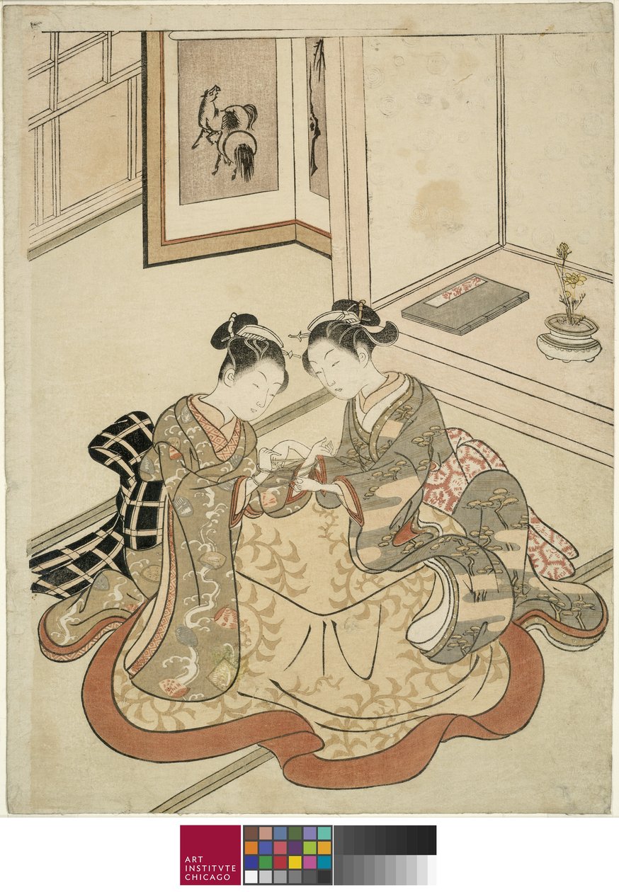 Unge kvinder, der leger kattens vugge, ca. 1767-68 af Suzuki Harunobu