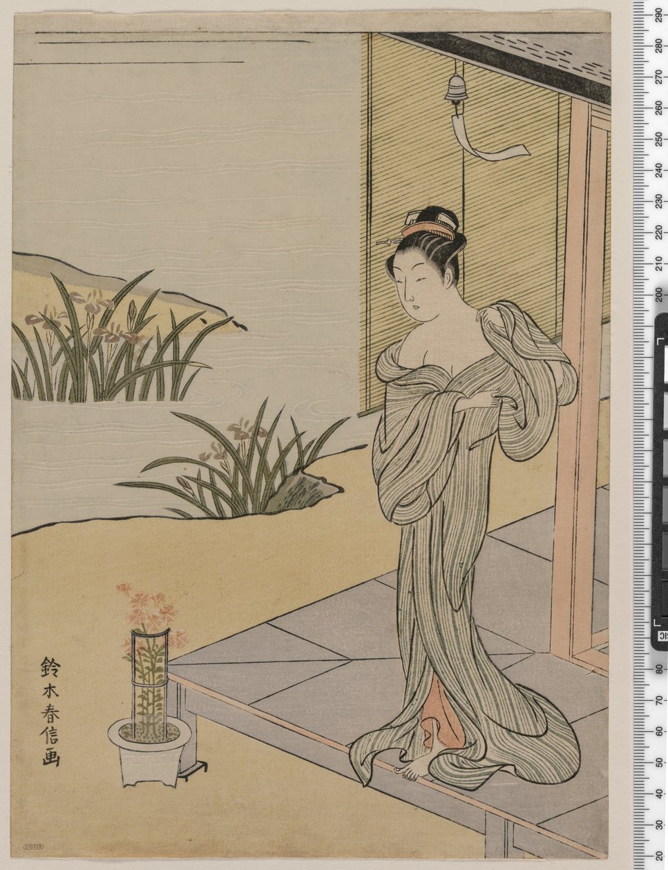 Ung kvinde ser på en gryde med pink, ca. 1767 af Suzuki Harunobu