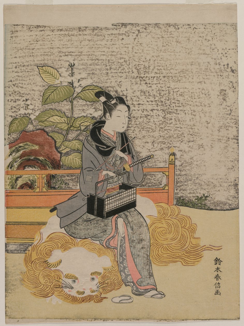 Ungdom, der repræsenterer Monju, visdommens gud på en løve, ca. 1767. af Suzuki Harunobu
