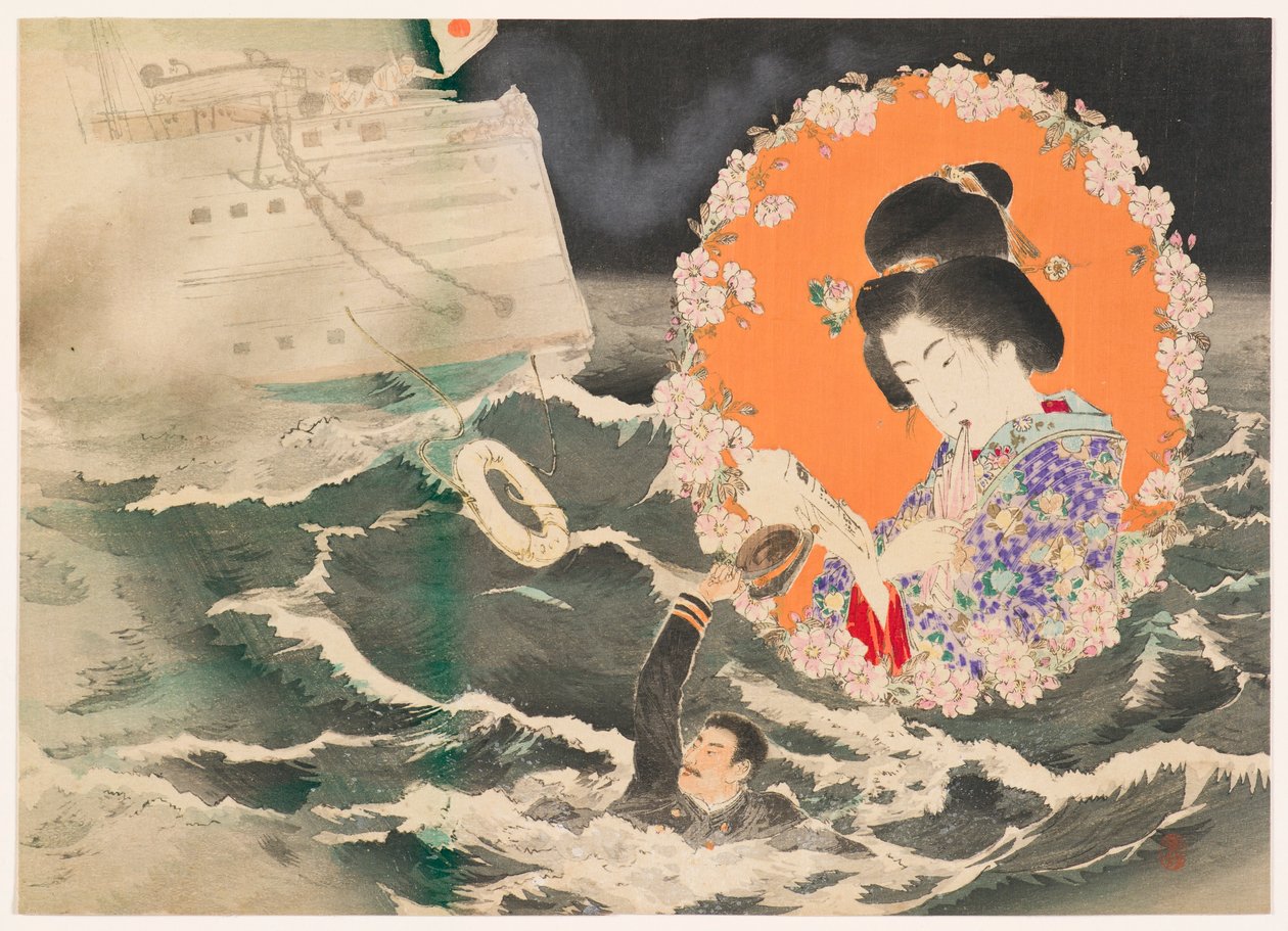 Frontispice Illustration (kuchi-e) til bind 1 af romanen Asahizakura af Murai Gensai af Suzuki Kason