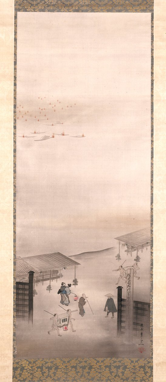 Yoshiwara And Shinagawa (blæk, farve og guld på silke) af Suzuki Kiitsu