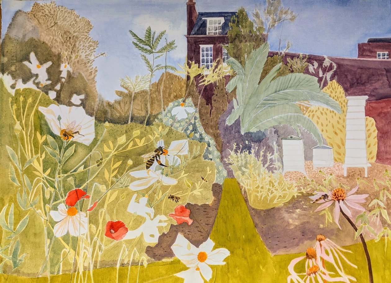 Bier elsker blomster, blomster elsker bier, 2021 (akvarel på papir) af Suzy Fasht