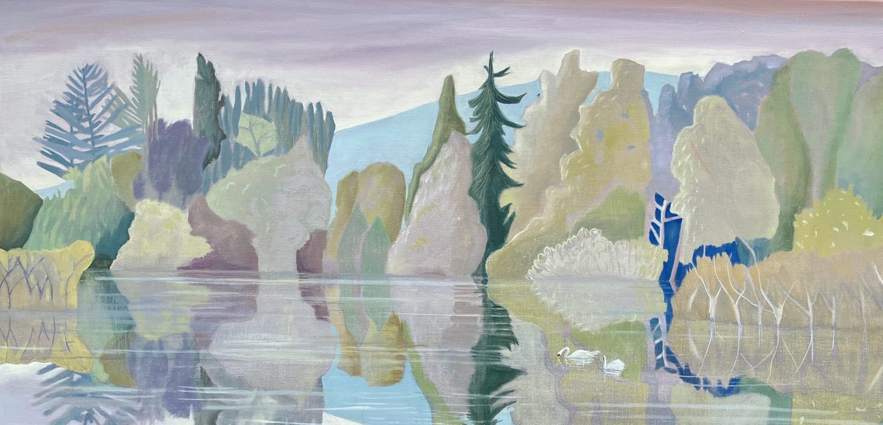 The Tranquil Lake, 2024 (olie på linned) af Suzy Fasht