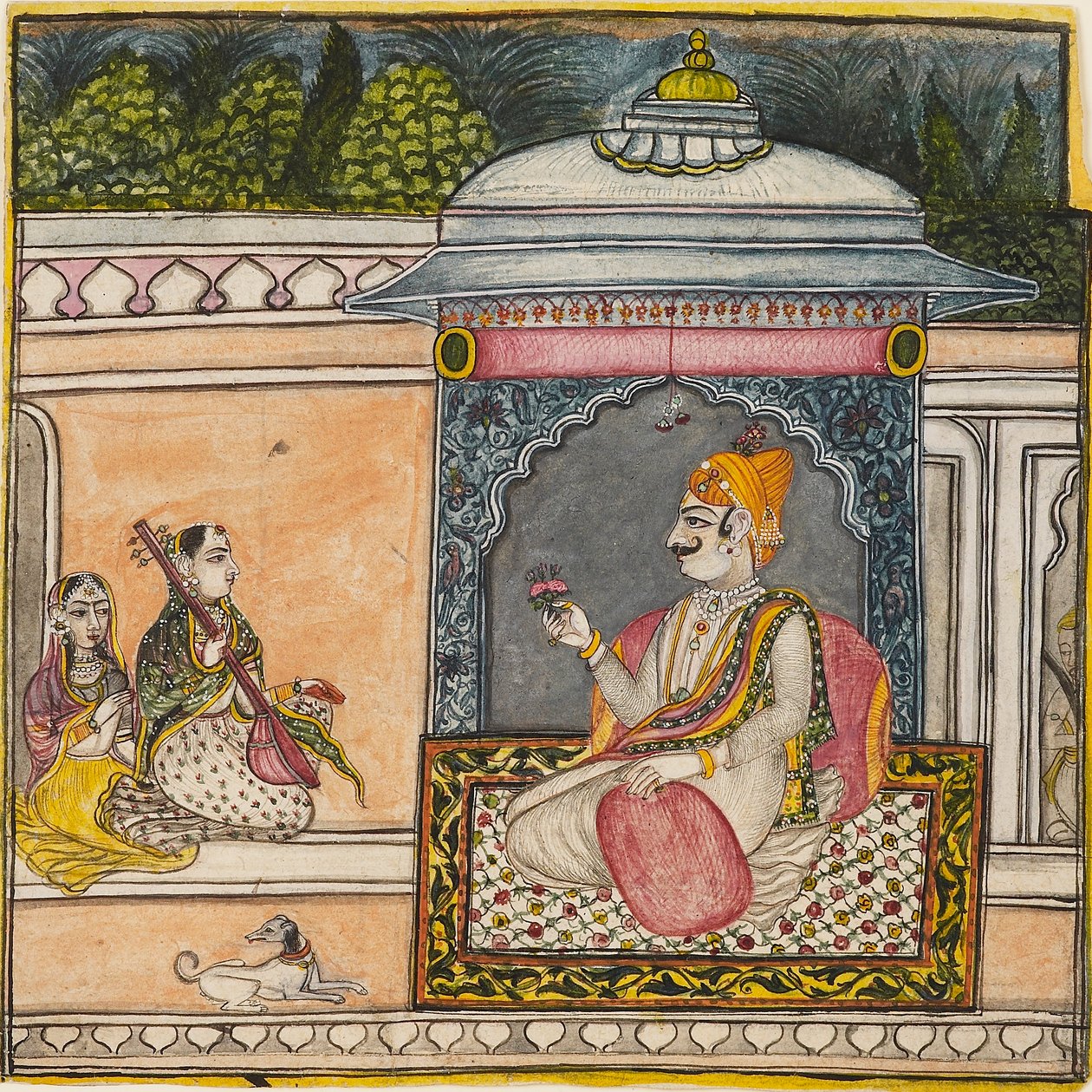 En Raja, der lytter til musik på en terrasse, c1800 af Svarup Ram