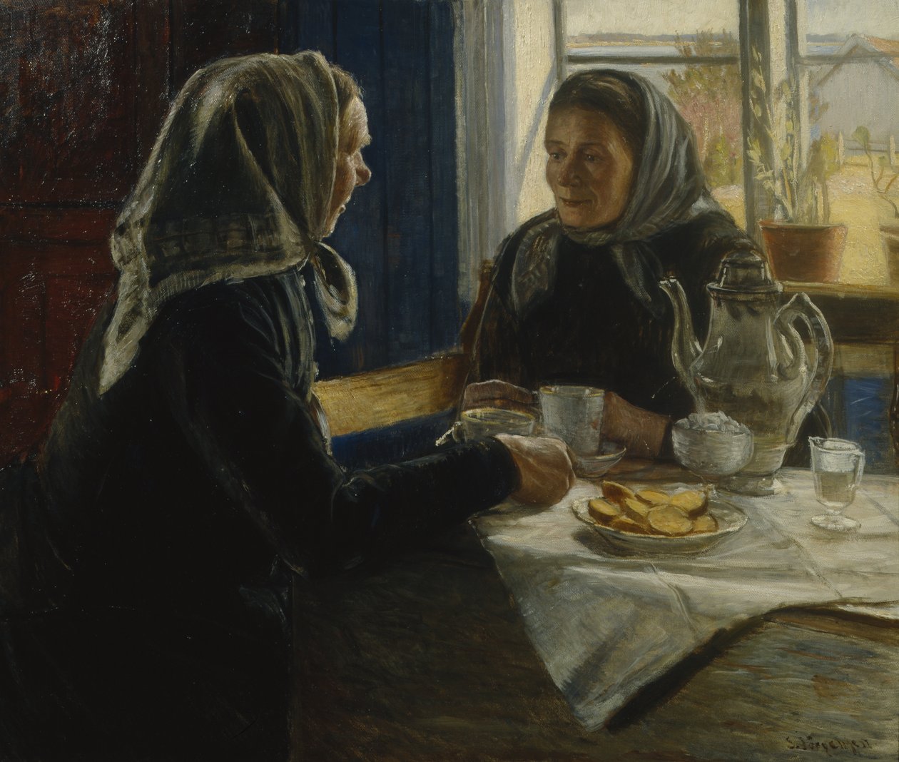To kvinder drikker kaffe (olie på lærred) af Sven Jorgensen