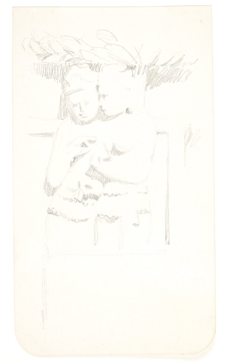 Gruppe med to figurer. Studieblad efter relieffer i Borobudur, Java. af Svend Rathsack