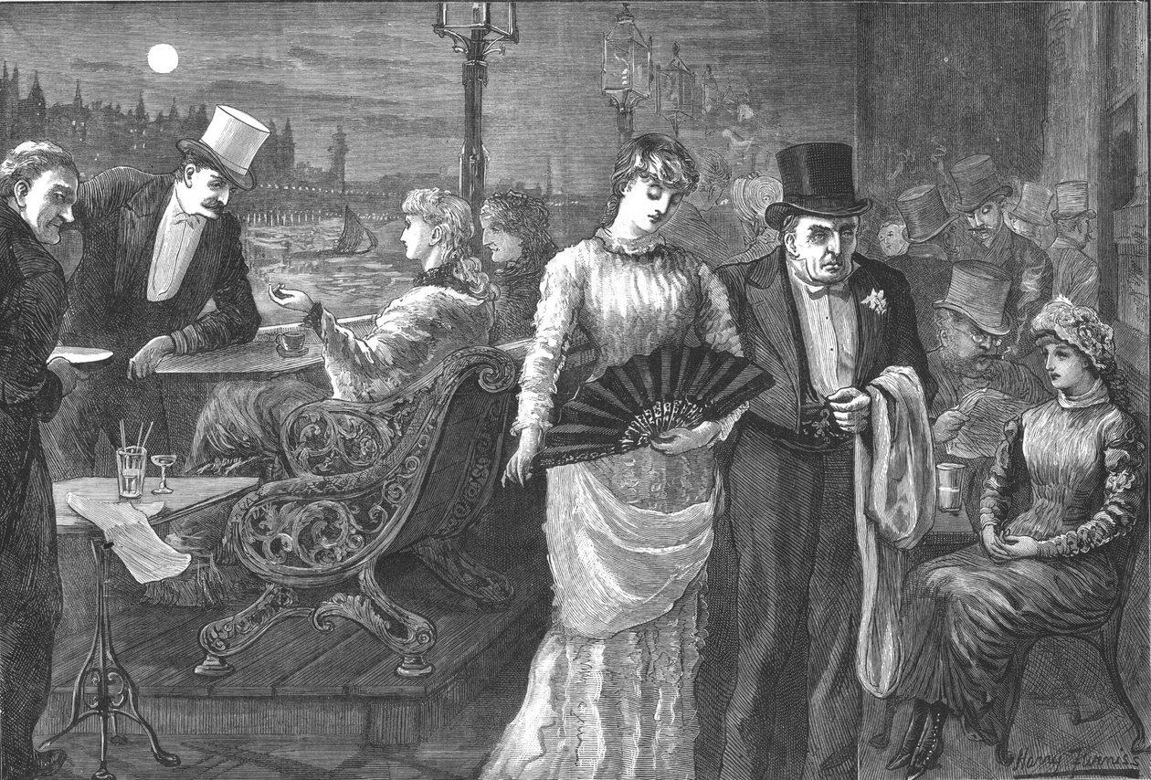 En skærsommernat på terrassen i Underhuset, Palace of Westminster, 1881 af Swain