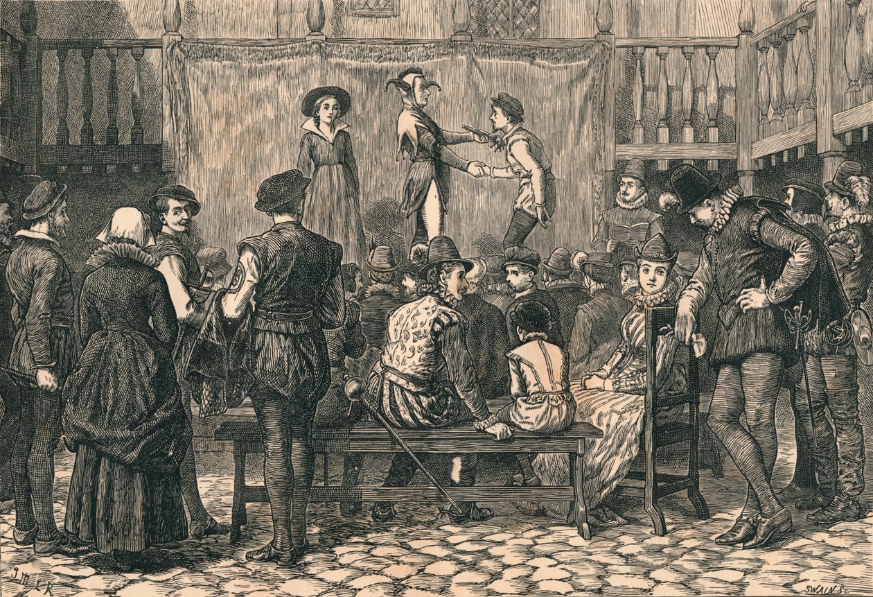 A Play in a London Inn Yard, In the Time of Queen Elizabeth, c1873. af Swain