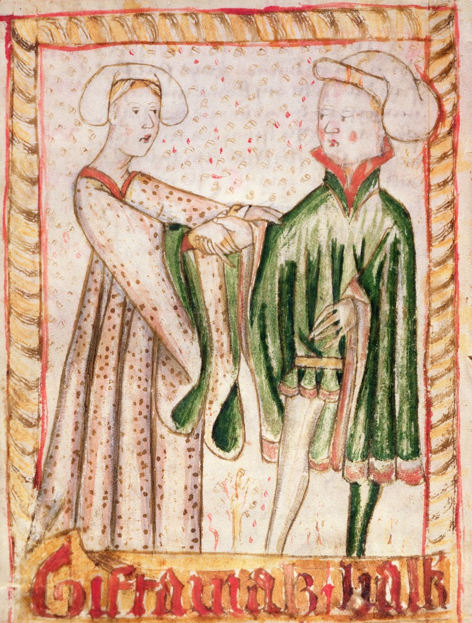Et ægteskab, fra Magnus Erikssons nationale lovkoder (1319-64) ca. 1450 af Swedish School